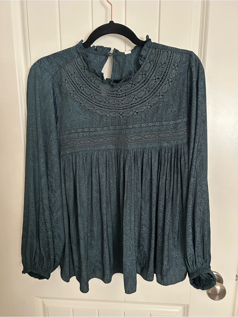 Gentle Fawn Teal Long-Sleeve Lace Yoke Top
